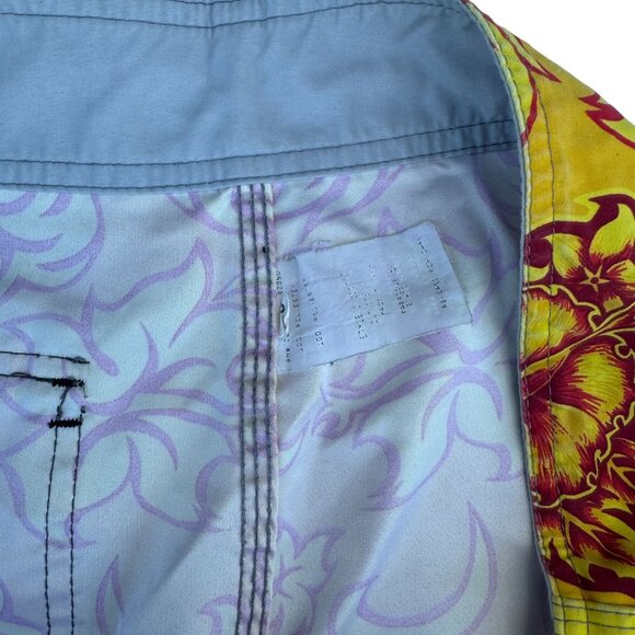 Quiksilver Sz 38 Hawaiian Swim Board Shorts Hibiscus Floral Yellow Orange - Picture 6 of 16
